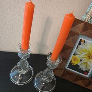 Vintage Homco Home Interiors Pair Clear Glass Pineapple Taper Candle Holders